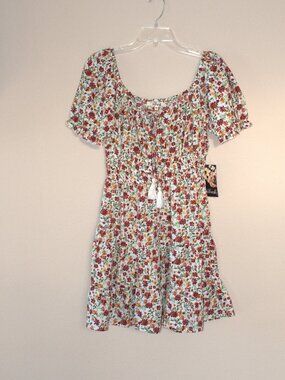 Hint of Blush Junior's Floral Flowy Ruffle bottom Mini Dress Size M NWT